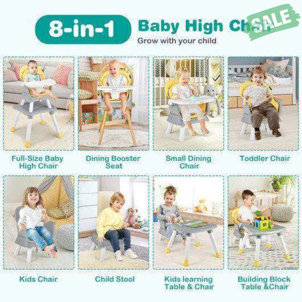 6-in-1 Convertible Baby High Chair with Adjustable Removable Tray-Gray Gray High Chairs