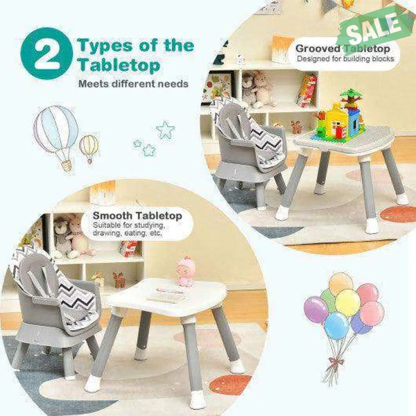 6-in-1 Convertible Baby High Chair with Adjustable Removable Tray-Gray Gray High Chairs