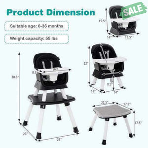 6-in-1 Convertible Baby High Chair with Adjustable Removable Tray-Gray Gray High Chairs