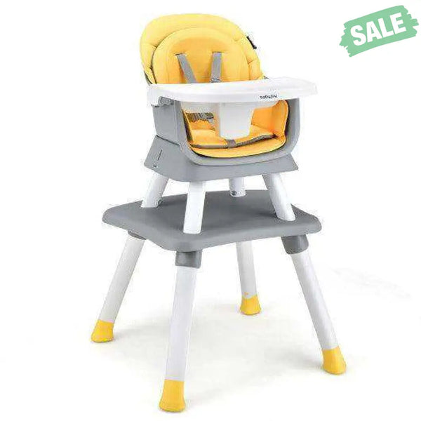 6-in-1 Convertible Baby High Chair with Adjustable Removable Tray-Gray Gray High Chairs
