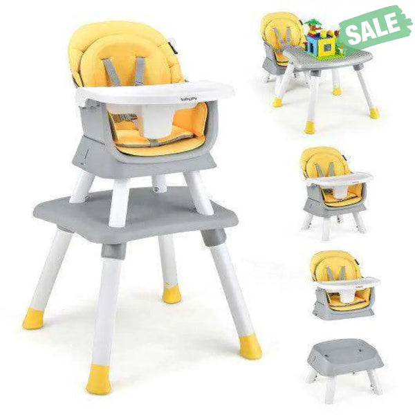 6-in-1 Convertible Baby High Chair with Adjustable Removable Tray-Gray Gray High Chairs