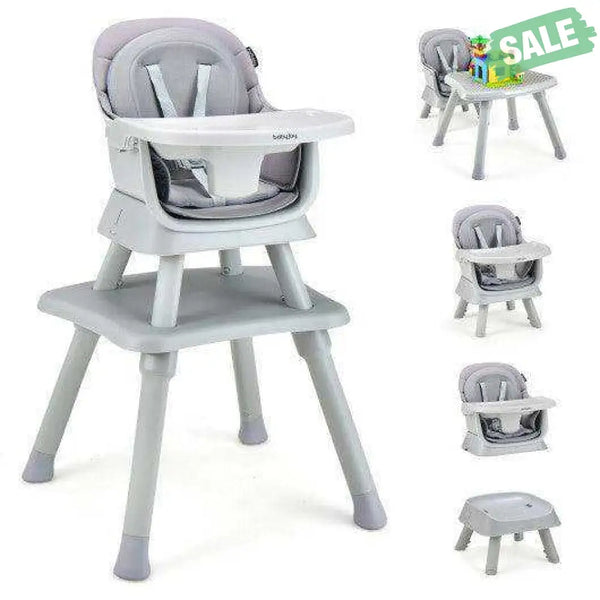 6-in-1 Convertible Baby High Chair with Adjustable Removable Tray-Gray Gray High Chairs