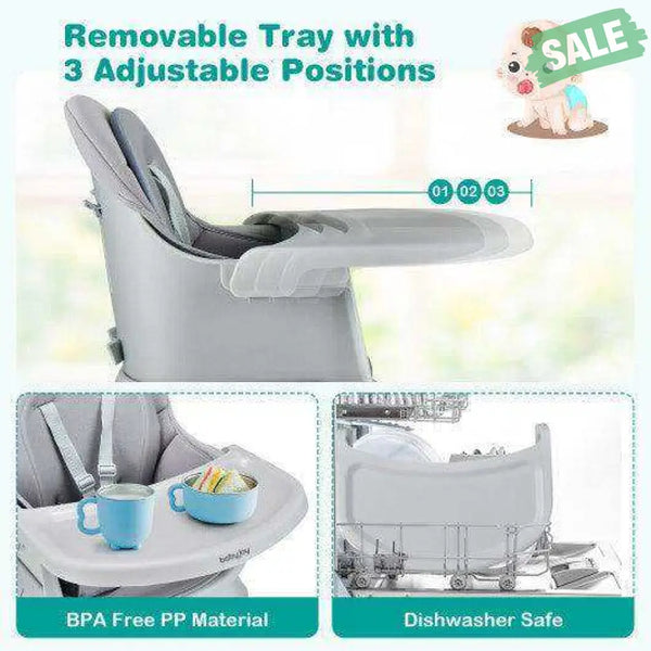 6-in-1 Convertible Baby High Chair with Adjustable Removable Tray-Gray Gray High Chairs