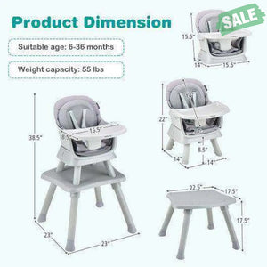 6-in-1 Convertible Baby High Chair with Adjustable Removable Tray-Gray Gray High Chairs