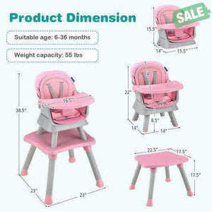 6-in-1 Convertible Baby High Chair with Adjustable Removable Tray-Gray Gray High Chairs