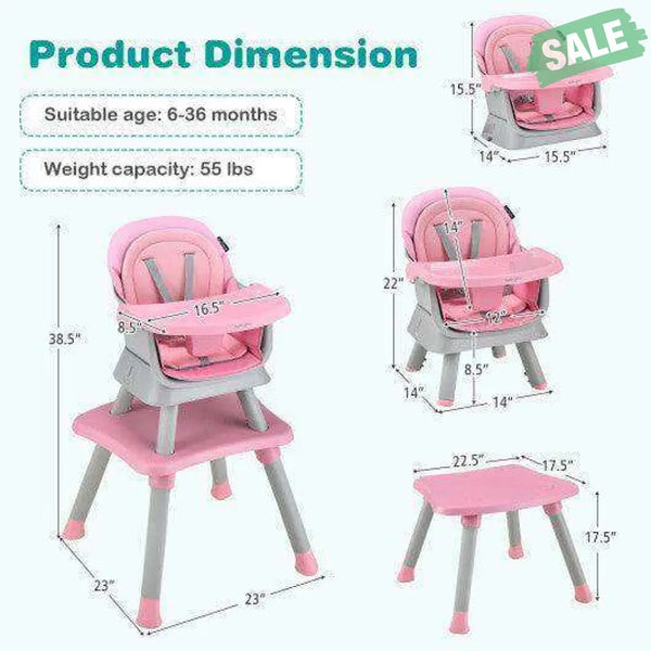6-in-1 Convertible Baby High Chair with Adjustable Removable Tray-Gray Gray High Chairs