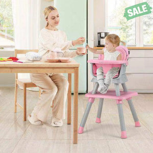 6-in-1 Convertible Baby High Chair with Adjustable Removable Tray-Gray Gray High Chairs