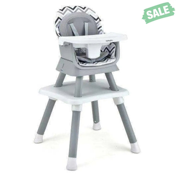 6-in-1 Convertible Baby High Chair with Adjustable Removable Tray-Gray Gray High Chairs