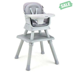6-in-1 Convertible Baby High Chair with Adjustable Removable Tray-Gray Gray High Chairs