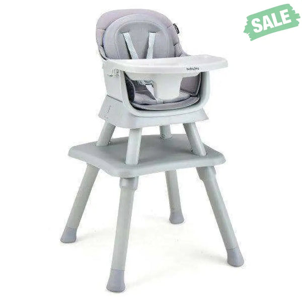 6-in-1 Convertible Baby High Chair with Adjustable Removable Tray-Gray Gray High Chairs