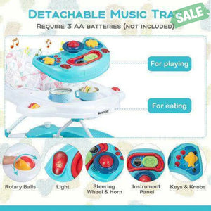 6 in 1 Foldable Baby Walker with Adjustable Height-Blue Green Baby Walkers