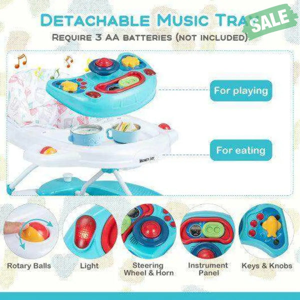 6 in 1 Foldable Baby Walker with Adjustable Height-Blue Green Baby Walkers