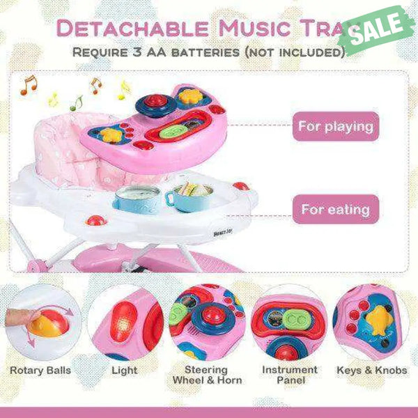 6 in 1 Foldable Baby Walker with Adjustable Height-Blue Pink Baby Walkers