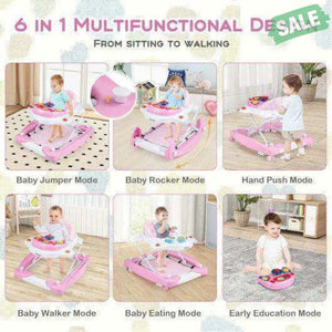 6 in 1 Foldable Baby Walker with Adjustable Height-Blue Baby Walkers