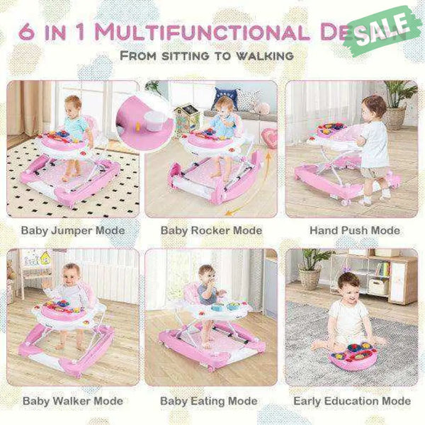 6 in 1 Foldable Baby Walker with Adjustable Height-Blue Baby Walkers