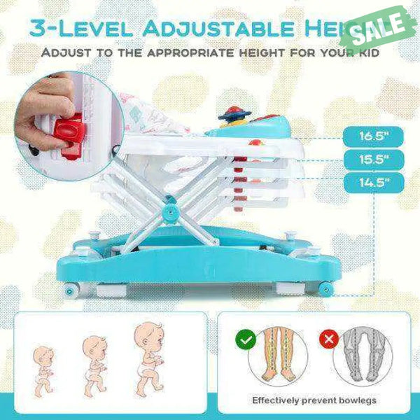6 in 1 Foldable Baby Walker with Adjustable Height-Blue Baby Walkers