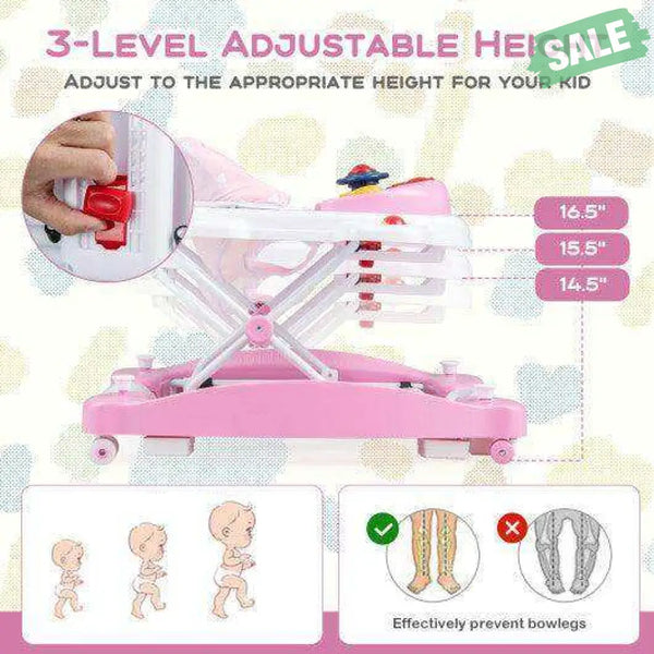 6 in 1 Foldable Baby Walker with Adjustable Height-Blue Baby Walkers