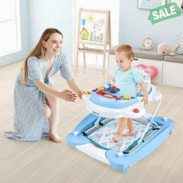 6 in 1 Foldable Baby Walker with Adjustable Height-Blue Baby Walkers