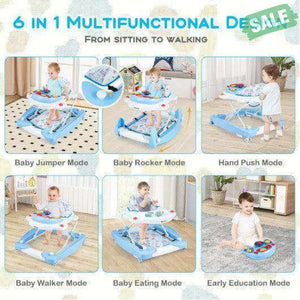 6 in 1 Foldable Baby Walker with Adjustable Height-Blue Baby Walkers
