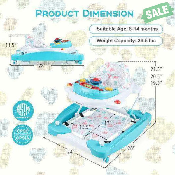 6 in 1 Foldable Baby Walker with Adjustable Height-Blue Baby Walkers