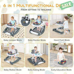 6 in 1 Foldable Baby Walker with Adjustable Height-Blue Baby Walkers