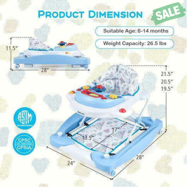 6 in 1 Foldable Baby Walker with Adjustable Height-Blue Baby Walkers