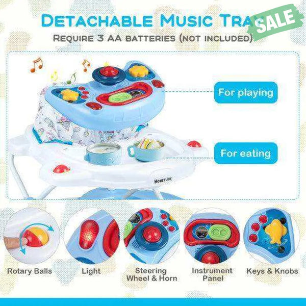 6 in 1 Foldable Baby Walker with Adjustable Height-Blue Blue Baby Walkers