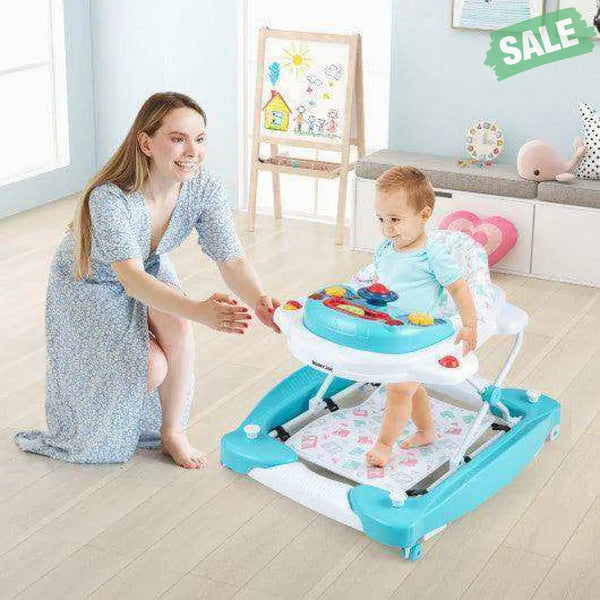 6 in 1 Foldable Baby Walker with Adjustable Height-Blue Baby Walkers