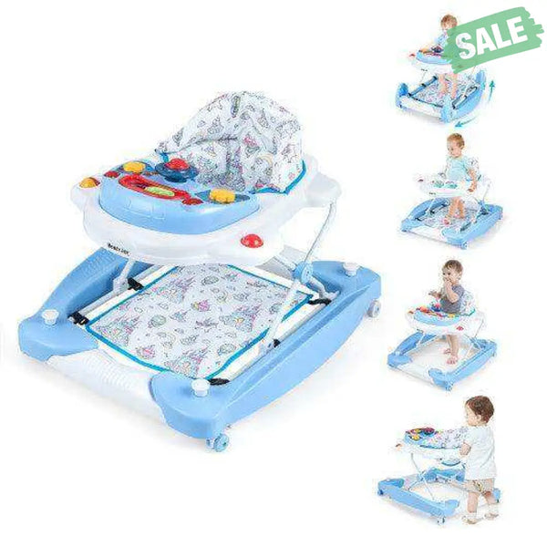 6 in 1 Foldable Baby Walker with Adjustable Height-Blue Baby Walkers