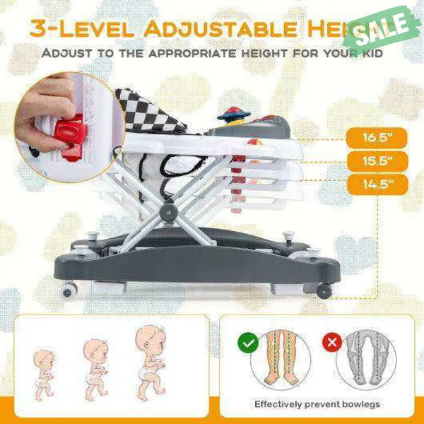 6 in 1 Foldable Baby Walker with Adjustable Height-Blue Baby Walkers