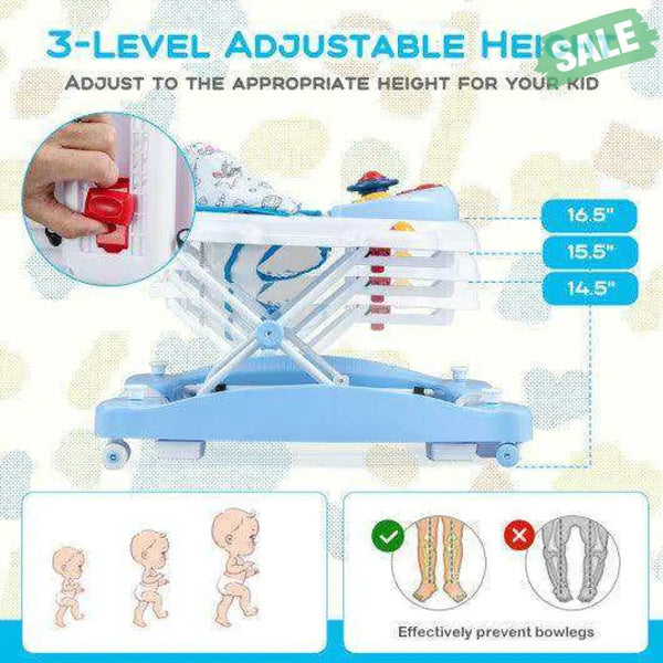 6 in 1 Foldable Baby Walker with Adjustable Height-Blue Baby Walkers