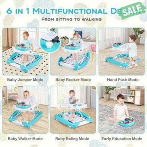 6 in 1 Foldable Baby Walker with Adjustable Height-Blue Baby Walkers