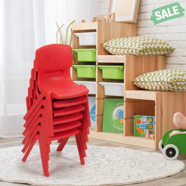 6-pack Kids Plastic Stackable Classroom Chairs-Red Kids Chairs & Seating