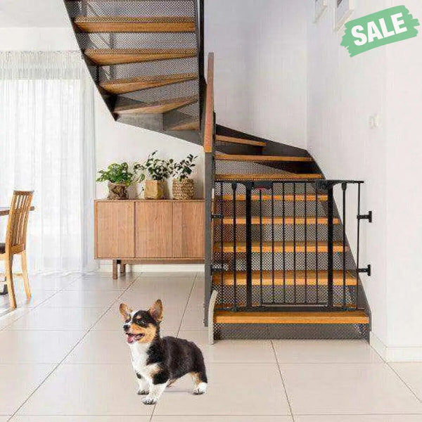 6 Panel Wall-mount Adjustable Baby Safe Metal Fence Barrier-Black Black Baby Playpen & Playards