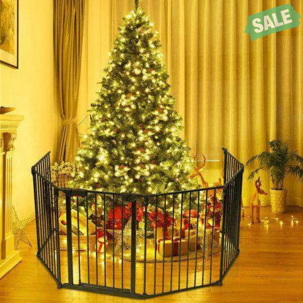 6 Panel Wall-mount Adjustable Baby Safe Metal Fence Barrier-Black Black Baby Playpen & Playards