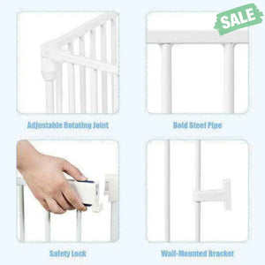 6 Panel Wall-mount Adjustable Baby Safe Metal Fence Barrier-Black Black Baby Playpen & Playards