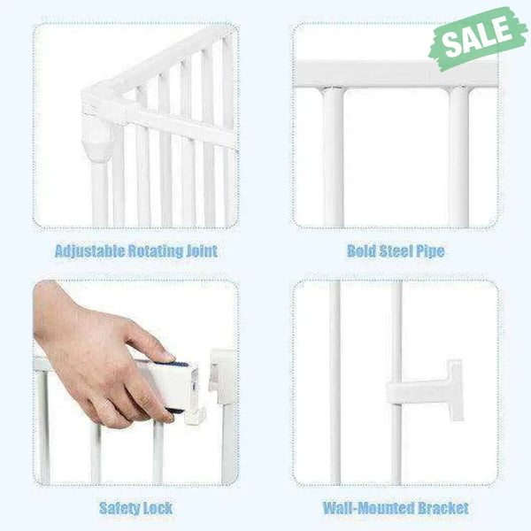 6 Panel Wall-mount Adjustable Baby Safe Metal Fence Barrier-Black Black Baby Playpen & Playards