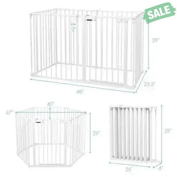 6 Panel Wall-mount Adjustable Baby Safe Metal Fence Barrier-Black Black Baby Playpen & Playards