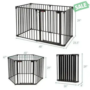 6 Panel Wall-mount Adjustable Baby Safe Metal Fence Barrier-Black Black Baby Playpen & Playards