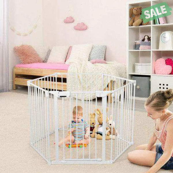 6 Panel Wall-mount Adjustable Baby Safe Metal Fence Barrier-Black Black Baby Playpen & Playards