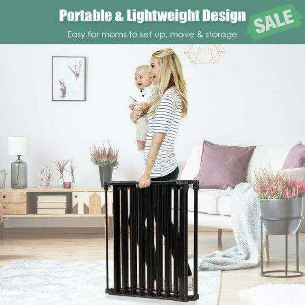 6 Panel Wall-mount Adjustable Baby Safe Metal Fence Barrier-Black Black Baby Playpen & Playards