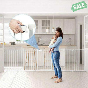 6 Panel Wall-mount Adjustable Baby Safe Metal Fence Barrier-Black Black Baby Playpen & Playards