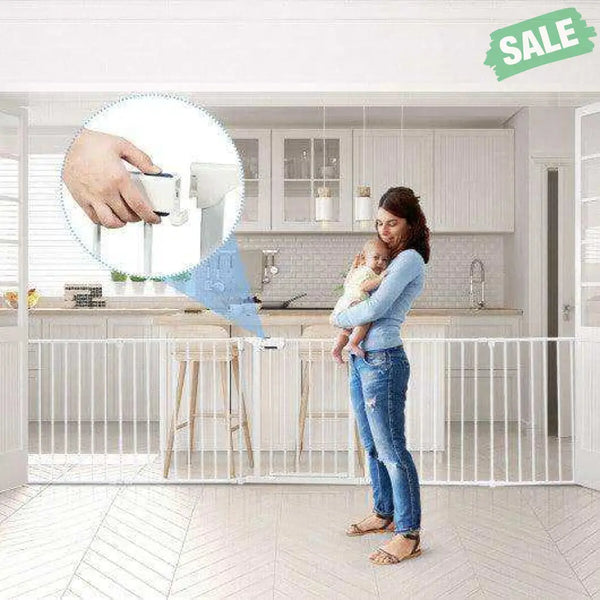 6 Panel Wall-mount Adjustable Baby Safe Metal Fence Barrier-Black Black Baby Playpen & Playards