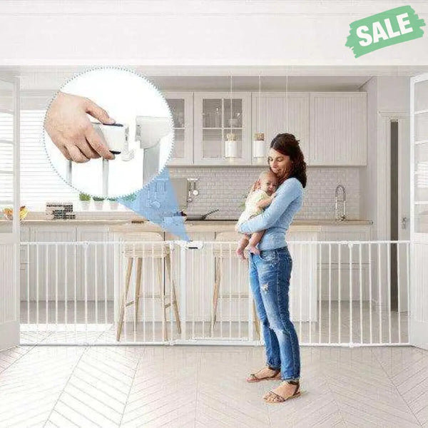 6 Panel Wall-mount Adjustable Baby Safe Metal  Fence Barrier-White