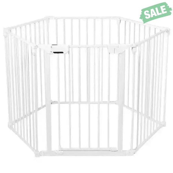 6 Panel Wall-mount Adjustable Baby Safe Metal  Fence Barrier-White