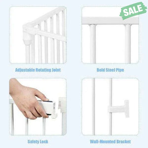 6 Panel Wall-mount Adjustable Baby Safe Metal  Fence Barrier-White