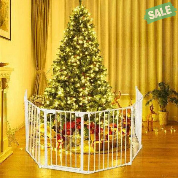 6 Panel Wall-mount Adjustable Baby Safe Metal  Fence Barrier-White