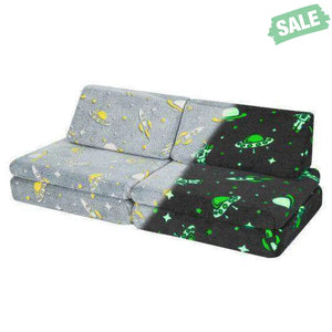 6 PCS Kids Play Couch with 4 Base Cushions and 2 Backrest Cushions-Gray Gray Kids Chairs & Seating