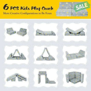 6 PCS Kids Play Couch with 4 Base Cushions and 2 Backrest Cushions-Gray Gray Kids Chairs & Seating