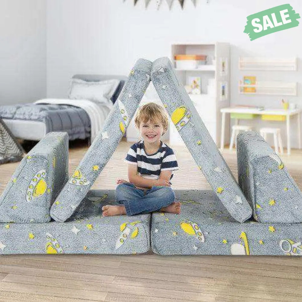 6 PCS Kids Play Couch with 4 Base Cushions and 2 Backrest Cushions-Gray Gray Kids Chairs & Seating